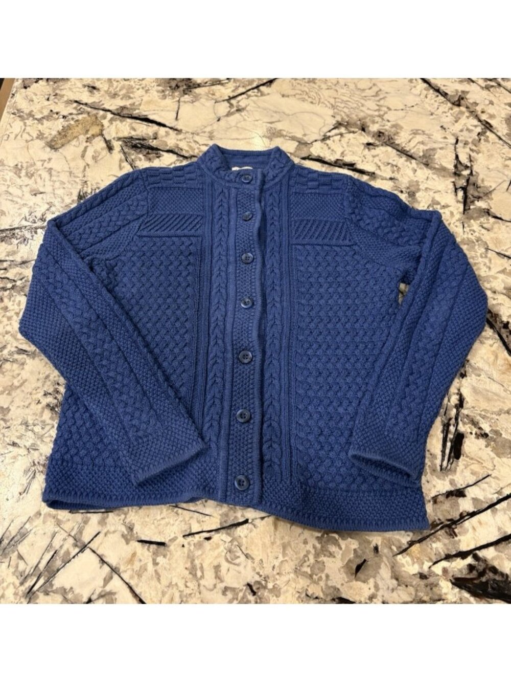 VTG L.L. Bean Women's Size M 1990s Cable Knit Blue Cardigan Sweater 100% Cotton